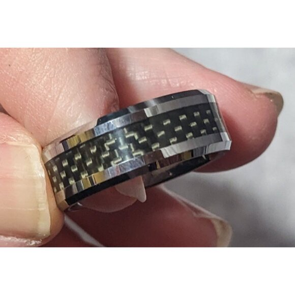 JFSG Tungsten Carbide Carbon Fiber Inlay Men's Wedding Ring 8mm Size 9 - Picture 9 of 10